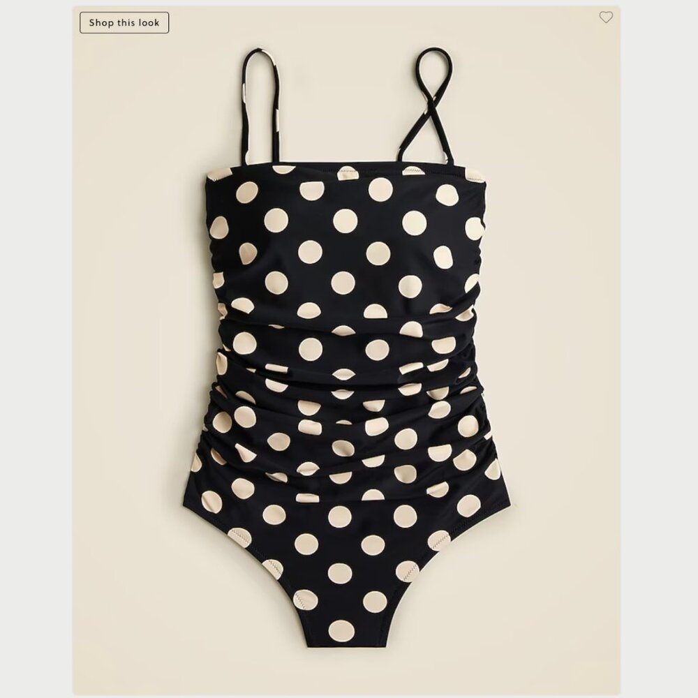 NWT JCrew Gemma ruched bandeau one-piece in black & white polka dot print